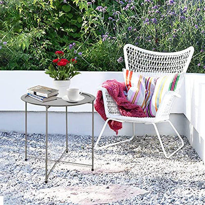 Garden 4 you Folding Tray Metal Side Table 2PC Grey Round End Table Cyan Sofa Small Accent Fold-able Table, Round End Table Tray, Next to Sofa Table, Snack Table for Living Room and Bed Room - color: Grey
