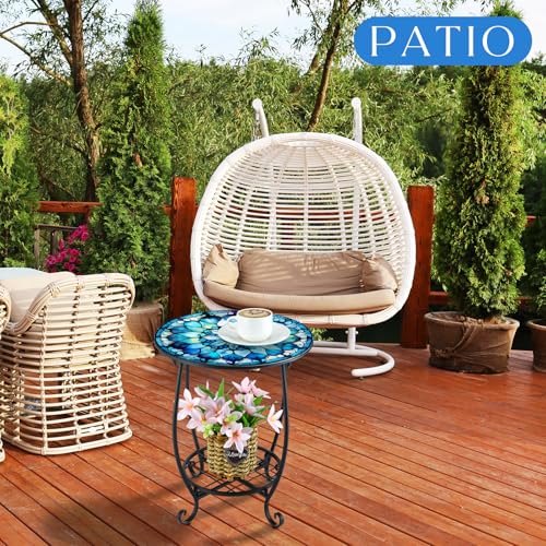 Cinnvoice Outdoor Side Table Round Small Mosaic Patio Accent Indoor End Plant Coffee Tea Table for Yard Patio Porch Garden Living Room, Bedroom(Mandala Style,12 Inch) - size: 12 Inch, style: Mandala Style