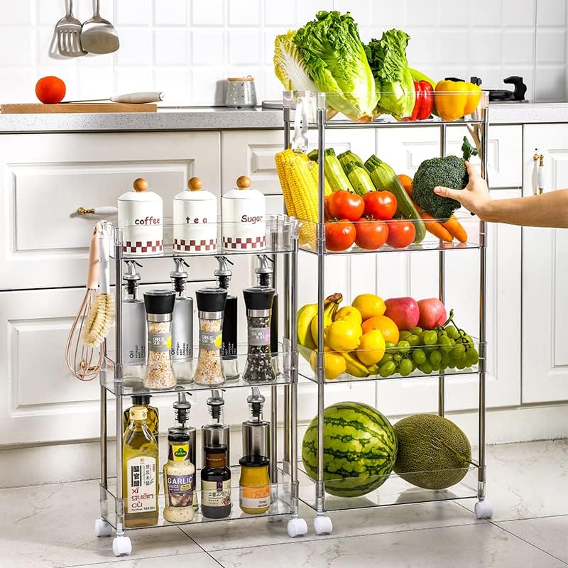 Chris.W Slim Storage Cart 3 Tier with Wheels, Clear Bathroom Cart Organizer, Mobile Shelving Unit Rolling Utility Cart, Slide Out Organizer for Kitchen, Bathroom, Laundry, Narrow Places, Office 5.2" W - size: 5.2" W