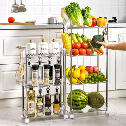 Chris.W Slim Storage Cart 3 Tier with Wheels, Clear Bathroom Cart Organizer, Mobile Shelving Unit Rolling Utility Cart, Slide Out Organizer for Kitchen, Bathroom, Laundry, Narrow Places, Office 5.2" W - size: 5.2" W