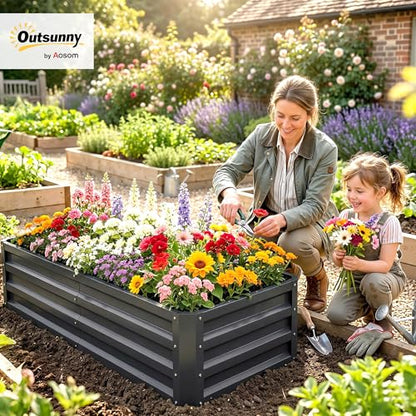 Outsunny Galvanized Raised Garden Bed, 4' x 2' x 1' Metal Planter Box, for Growing Vegetables, Flowers, Herbs, Succulents, Gray - color: Gray, size: 4' x 2' x 1'