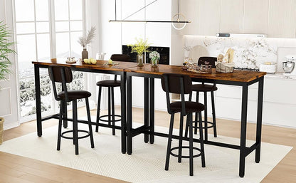 AWQM 47.2" Pub Height Table Set for 4,Kitchen Dining Set with 2 Bar Table Table and 4 PU Leather Stools with Backrest,for Breakfast Nook,Living Room,Small Space,Bar,Rustic Brown & Brown,(2 Set) - color: Rustic Brown