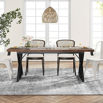 Tribesigns Farmhouse Dining Table for 6 People, 70.8-Inch Rectangular Wood Dining Table, Rustic Kitchen Table with Heavy Duty Metal Legs for Dining Room - color: Brown/Black