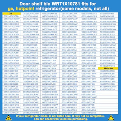 WR71X10781 Door Shelf Bin Compatible with ge, hotpoint Refrigerator: GSE25GGHECBB, GSS23GGKECBB, GSS25CSHKCSS, GSHS6HGDBCSS etc. Adjustable Door Bin Replacement PS2323453, AP4345099, 1478101 etc.
