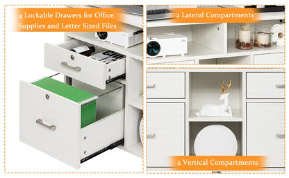 VINGLI Wood Mobile File Cabinet with 4 Drawers and Shelves, Printer Stand with Open Storage, Lockable Lateral Filing Cabinet for Home Office, Assembly Required, Light Beige Close to White - color: White