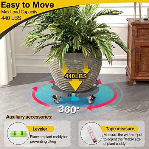Goovilla Plant Stand with Wheels 440LBS Load,2Pack, Adjustable 15-22",Gray | Heavy Duty Plant Caddy with Lockable Caster Wheels, Rolling Stand/Dolly/Roller for Indoor Outdoor Large Planter, Flower Pot - color: Grey