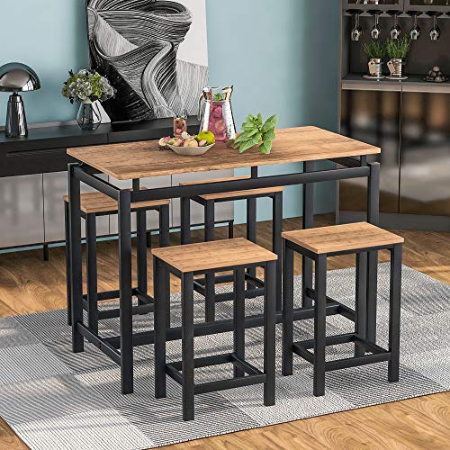 Solid Wood 4-Piece Kitchen DIng Table Set, Counter Height Bar Table Set with 3 Stools and Storage Shelves, Perfect for Home, Kitchen, Living Room (Brown-1) - color: Brown-1