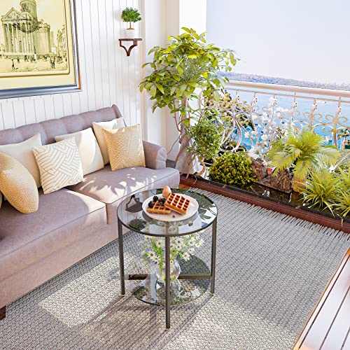 Tempered Glass End Table: 2-Tier Round Nightstand 20 inch High Grey | Circle Side Table 4 Legs Home Decor for Living Room Bedroom - size: Height - 20 inch