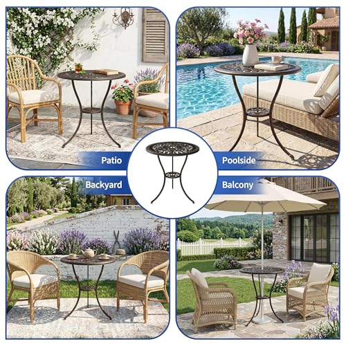 IDEALHOUSE Patio 23''Cast Aluminum Side Table with Umbrella Hole,Bronze | Outdoor Small Coffee Tables,Anti-Rust Bistro Table,Round End Table,Outdoor Furniture for Indoor,Patio,Garden,Porch,Balcony - size: 1.57'' Umbrella Hole
