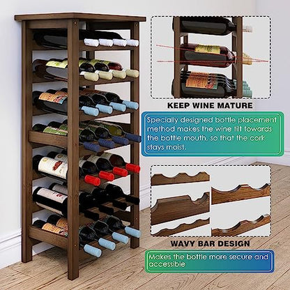 SMIBUY Bamboo Wine Rack, 28 Bottles Display Holder with Table Top, 7-Tier Free Standing Storage Shelves for Kitchen, Pantry, Cellar, Bar (Walnut) - color: Walnut