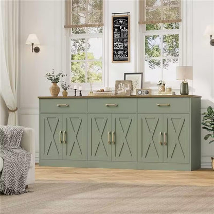HOSTACK 71" W Kitchen Sideboard Buffet Cabinet with Storage, Green/Brown | Farmhouse Coffee Bar Cabinet with Wide Drawers, Large Buffet Table with Shelves, Long Kitchen Storage Cabinet for Dining Room - color: Green/Brown