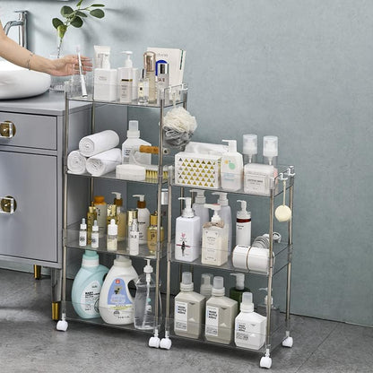 Chris.W Slim Storage Cart 3 Tier with Wheels, Clear Bathroom Cart Organizer, Mobile Shelving Unit Rolling Utility Cart, Slide Out Organizer for Kitchen, Bathroom, Laundry, Narrow Places, Office 5.2" W - size: 5.2" W