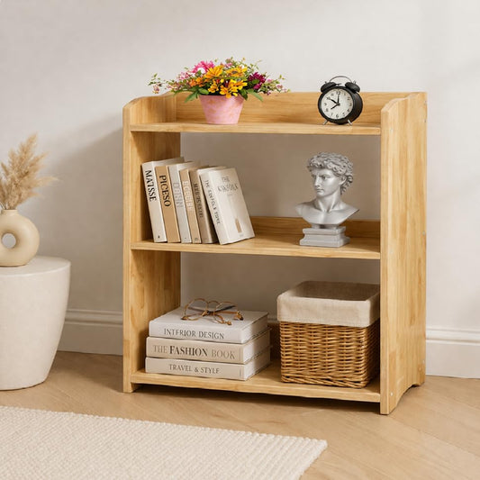 Bookcase by Natural Wood, Wooden 3 Tier Bookshelf, Small Wood Bookcase Storage Shelf, Open Shelf Organizer for Bedroom, Living Room and Office. - color: Natural, size: 3 Tier Simple