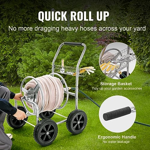 VEVOR Hose Reel Cart, 250 ft 5/8" Hose Capacity, 4 Wheels | Heavy Duty Powder-coated Steel, Storage Basket, Mobile Tools, For Garden, Yard, Lawn - style: 250 ft