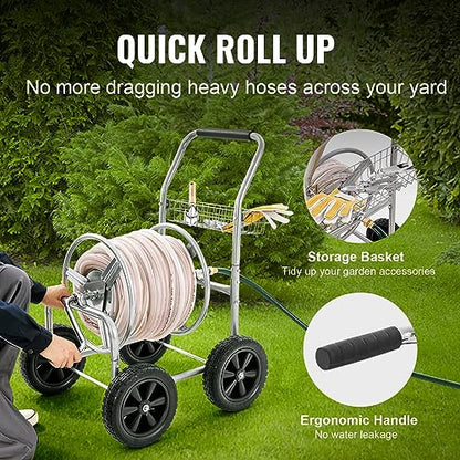 VEVOR Hose Reel Cart, 250 ft 5/8" Hose Capacity, 4 Wheels | Heavy Duty Powder-coated Steel, Storage Basket, Mobile Tools, For Garden, Yard, Lawn - style: 250 ft