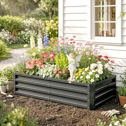 Outsunny Galvanized Raised Garden Bed, 4' x 2' x 1' Metal Planter Box, for Growing Vegetables, Flowers, Herbs, Succulents, Gray - color: Gray, size: 4' x 2' x 1'