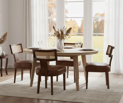 RIVOVA Mid Century Modern Dining Chairs Set of 4 Rattan Kitchen Chairs PU Leather Upholstered Side Chairs, Modern Kitchen Armless Solid Wood Dining Chairs, Brown - color: Brown Rattan