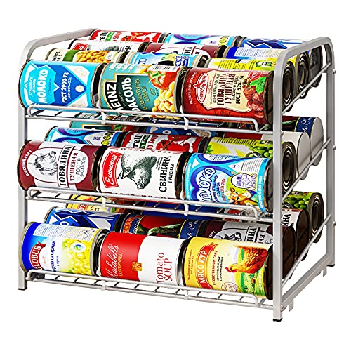 Can Rack Organizer, 3 Tier Stackable Can Storage Dispenser,for Food Storage, Kitchen Cabinets or Pantry, Storage for 36 Cans, Silver - color: Silver