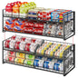2-Pack Stackable Can Organizer for Pantry Shelf, Adjustable Extra-Long Rolling Can Rack for Kitchen Cupboard Storage, Sturdy Standing Can Holder for Canned Food Goods Soda up to 100, 2 Tier, Black