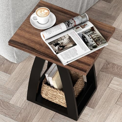 FROMJBEST End Table Living Room, Side Table, Nightstand, Black&Brown | Sofa Side Table with Shelf, Nightstands Set of 2, Modern End Table for Living Room, Bedroom - color: Brown&black, size: 1
