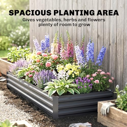 Outsunny Galvanized Raised Garden Bed, 8' x 3' x 1' Metal Planter Box, for Growing Vegetables, Flowers, Herbs, Succulents, Gray - color: Gray, size: 8' x 3' x 1'