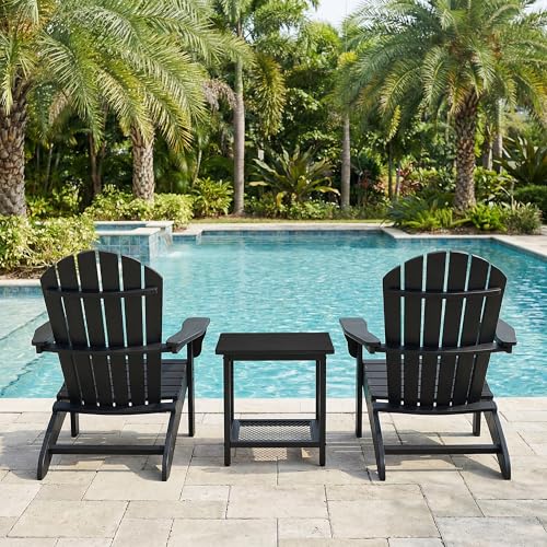 2-Tier Outdoor Side Table with Storage, Weather Resistant Patio End Table, HDPS Small Accent Table for Deck, Garden, Pool, Backyard, Black - color: Black