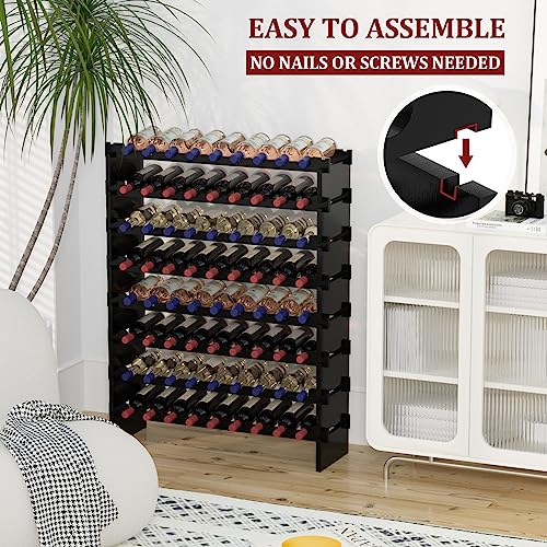 Domax Wine Rack Freestanding Floor - 8 Tiers Wine Bottle Holder 72 Bottle Stackable Bamboo Wooden Storage Racks Shelves for Kitchen, Bar, Pantry and Cellar (Black) - color: Black
