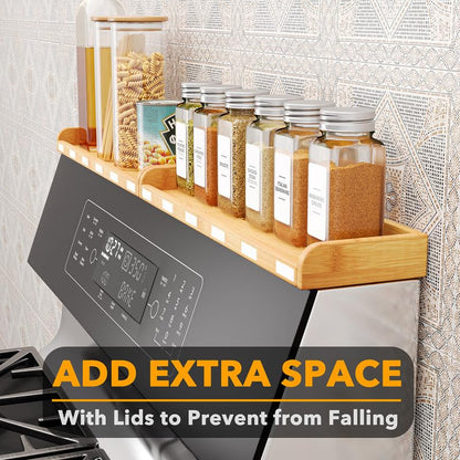 SpaceAid 30" Wide Kitchen Shelf Organizer for Stove, Magnetic Bamboo Spices Shelf for Home Stove Kitchen Storage Organization (Fit for Flat Top Only) - size: 30" Wide, Natural, 1-Tier