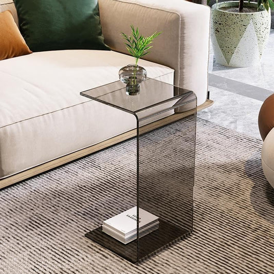 Side Table,C Shaped End Table, Acrylic Sofa Side Table, Bedside Table for Bedroom Small Simple Modern Coffee Table Suitable for Living Room (Smoke Gray) - color: Smoke Gray