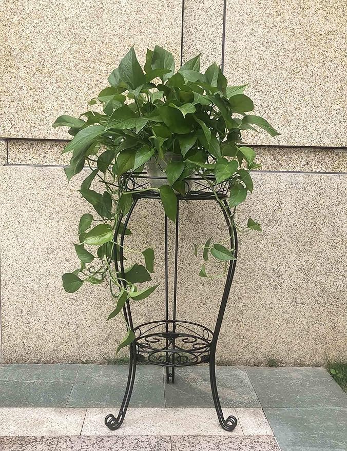 TREEZITEK 28.4 inches Tall Metal Plant Stand 11.8 Dia for Indoor or Outdoor use,2 Tier Heavy Duty Flower Pot Stand Rack 11.8 inches Diameter Holds Big Heavy Plants,Black (28.4 INCHES TALL) - size: 28.4 INCHES TALL