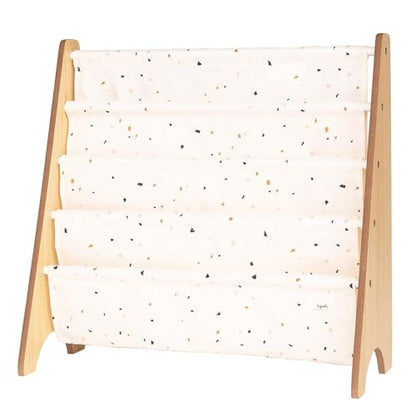 3 Sprouts Recycled Kids Bookshelf, Holds 35 Books, 4-Tier, Terrazzo Cream | Space-saving bookshelf, Children's room, Toddler bookcase organizer, Ages 3+, Book/toy storage, Front-facing, Covers visible - color: Terrazzo Cream