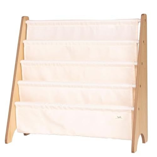 3 Sprouts Recycled Kids Bookshelf, Holds 35 Books, 4-Tier, Cream | Space-saving bookshelf, Children's room, Toddler bookcase organizer, Ages 3+, Book/toy storage, Front-facing, Covers visible - color: Solid Cream